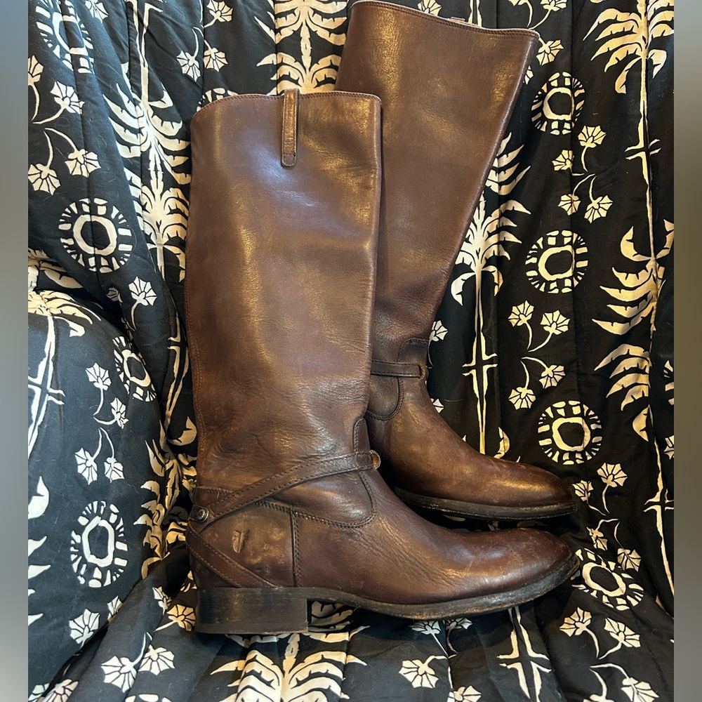 WINTER CLEARANCE! Frye Dark Brown Tall Boots w Strap Detail